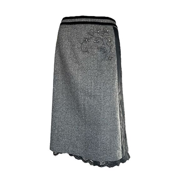 NEW Tyler Boe Wool Skirt Blazer Suit Grey Black Lace Silk Button Zip Women 12/10 - Picture 7 of 15